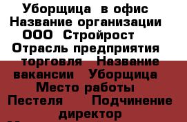 Уборщица  в офис › Название организации ­ ООО “Стройрост74“ › Отрасль предприятия ­ торговля › Название вакансии ­ Уборщица › Место работы ­ Пестеля 28 › Подчинение ­ директор › Минимальный оклад ­ 800 - Челябинская обл., Челябинск г. Работа » Вакансии   